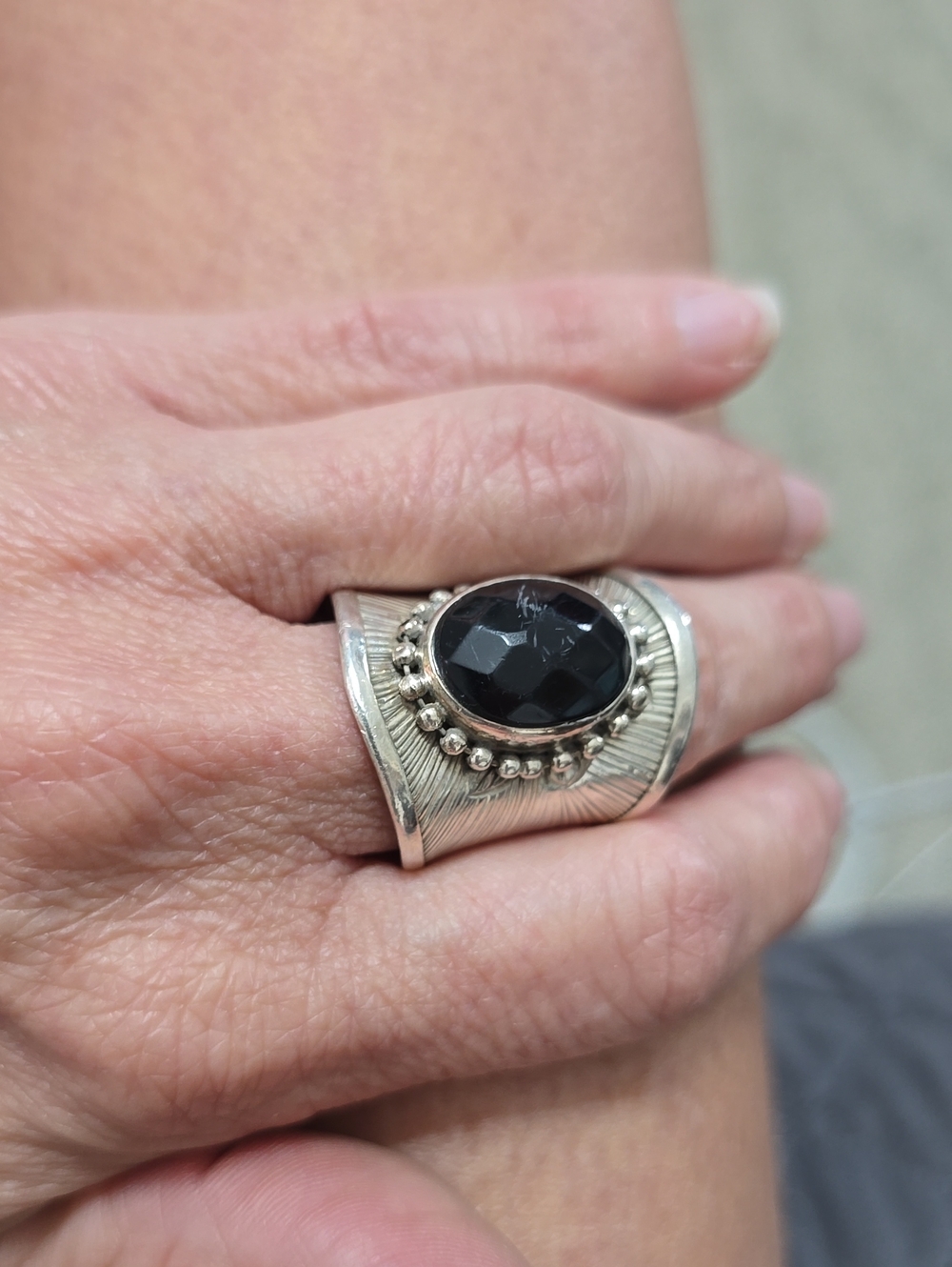 Sterling Silver Black Stone Statement Ring